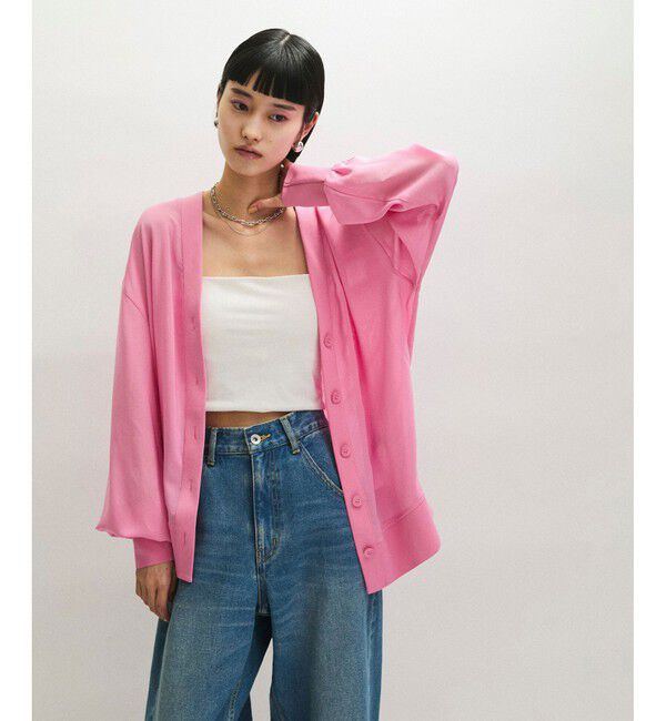 ADAM ET ROPE'「【接触冷感】ハイツイストボイルカーディガン」|カーディガン|ピンク(63)