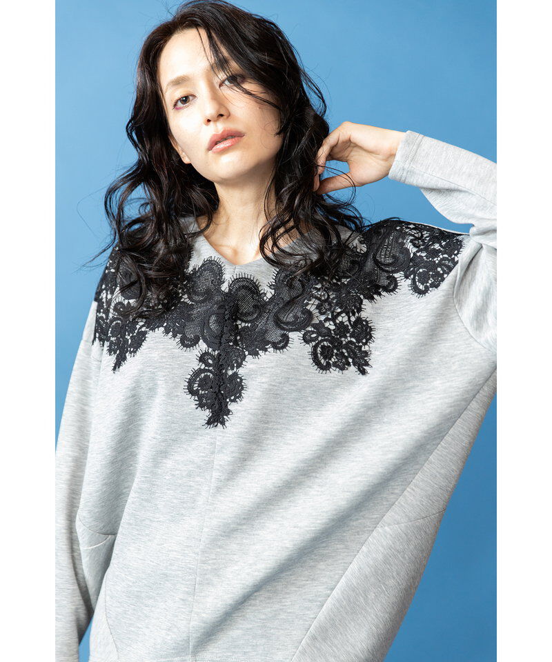  「レースモチーフVネックプルオーバー」|Tシャツ・カットソー|