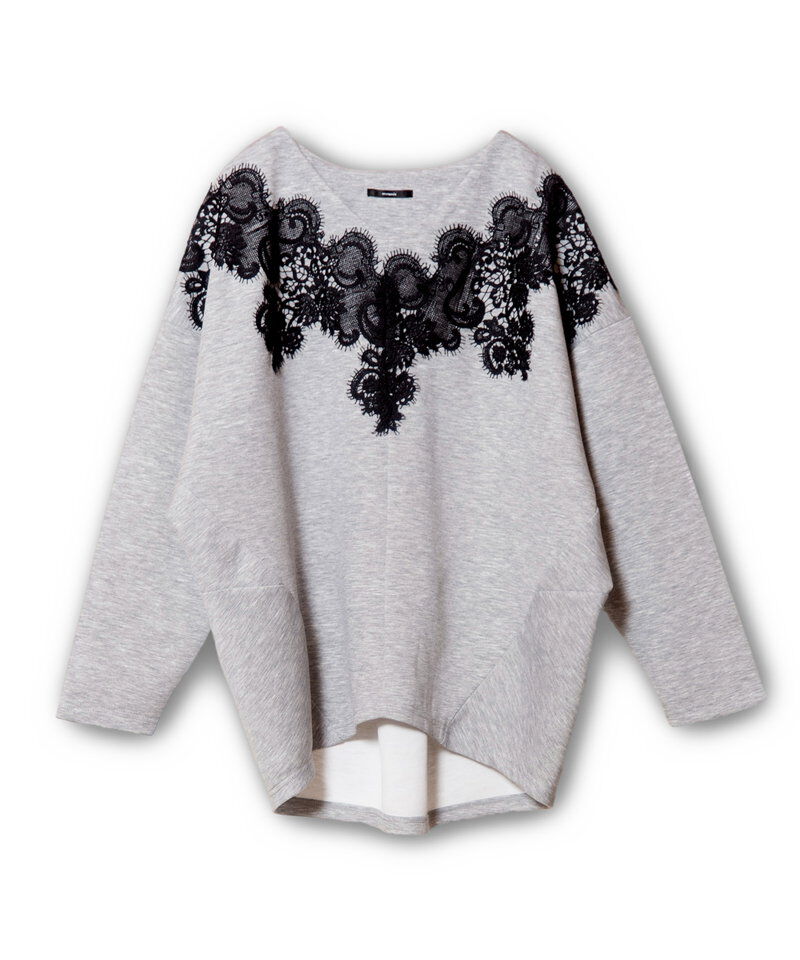  「レースモチーフVネックプルオーバー」|Tシャツ・カットソー|