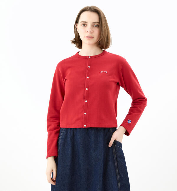 ORCIVAL「ORCIVAL | コットン裏毛 クルーネックカーディガン WOMEN」|カーディガン|RED系1