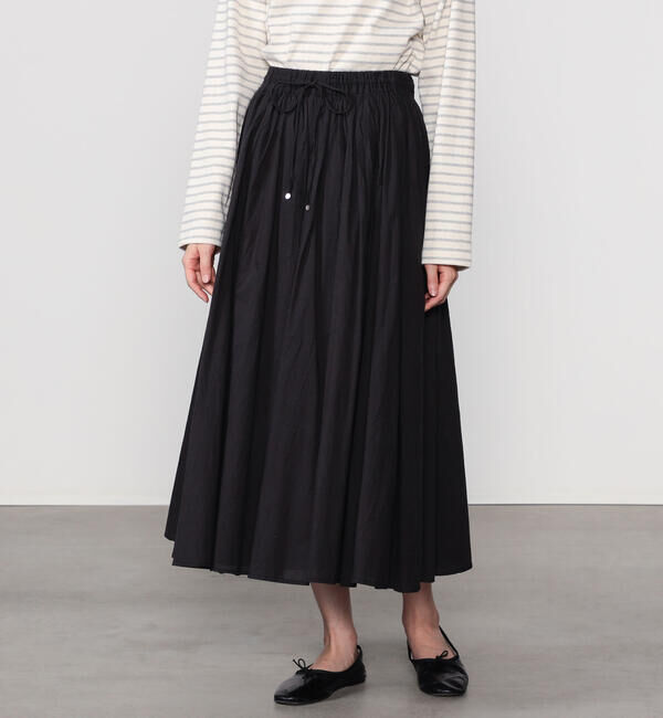  「INDIA INDUSTRY | コットンローン ギャザースカート WOMEN」|スカート|BLACK