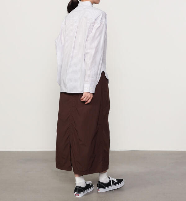 GYMPHLEX「Gymphlex | コットンストライプ ショートボタンダウン長袖シャツ PINK WOMEN」|シャツ・ブラウス|