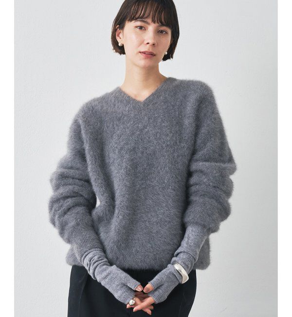  「ファーVプルオーバー」|ニット・セーター|グレー