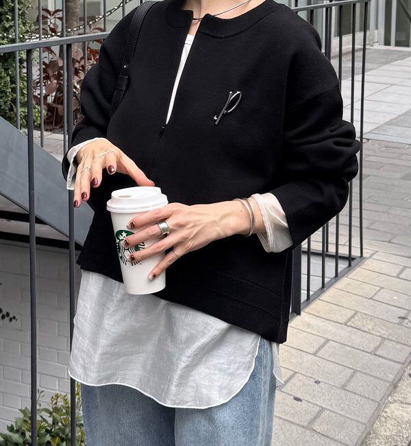  「スウェットライクラウンドヘムニット」|ニット・セーター|ブラック