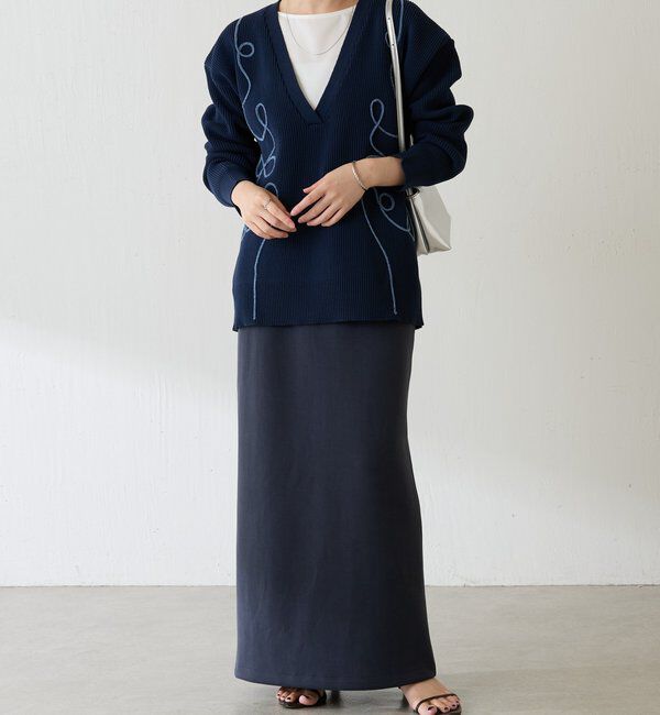  「コード刺繍深Vニット」|ニット・セーター|