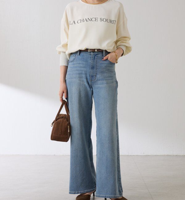  「袖ラメリブ2WAYロゴロンT」|Tシャツ・カットソー|