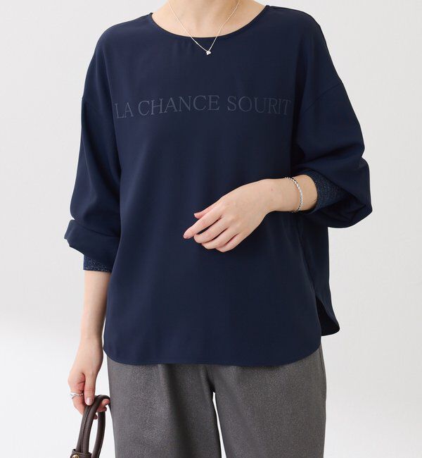  「袖ラメリブ2WAYロゴロンT」|Tシャツ・カットソー|