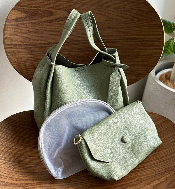  「【ベストセラーアイテム】ミニショルダー付ソフトレザー調ミニバッグ」|トートバッグ|グリーン