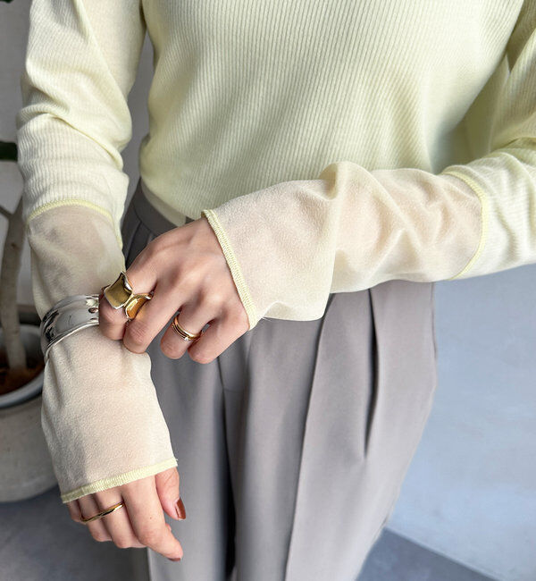  「【柔らかい着心地】袖シアーリブTEE」|Tシャツ・カットソー|