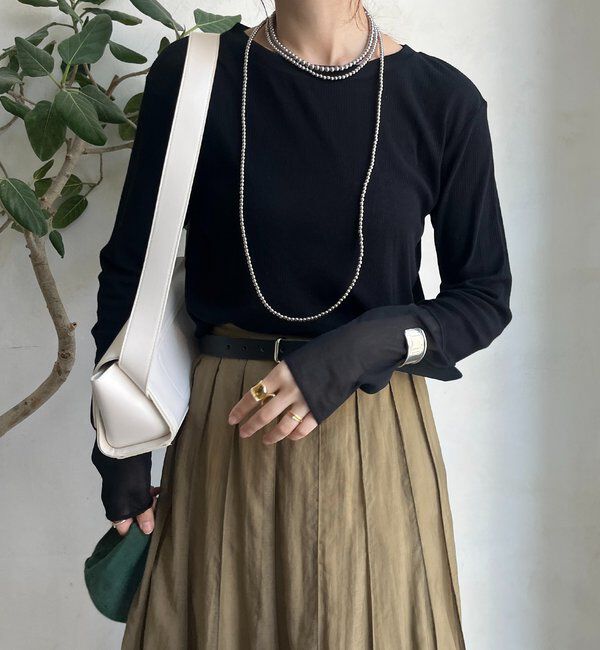  「【柔らかい着心地】袖シアーリブTEE」|Tシャツ・カットソー|