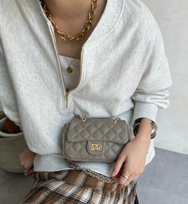  「キルティングレザーショルダー」|トートバッグ|グレージュ