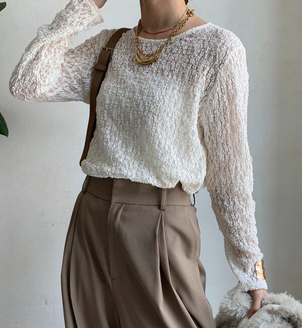  「リンクルフラワーシャーリングプルオーバー」|Tシャツ・カットソー|