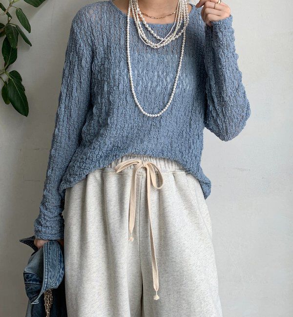  「リンクルフラワーシャーリングプルオーバー」|Tシャツ・カットソー|