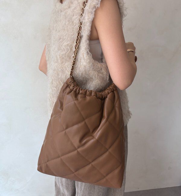  「キルティングチェーンショルダー」|トートバッグ|キャメル