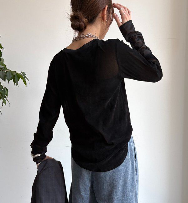  「【新色追加】チュールフロッキーシアー切替TEE」|Tシャツ・カットソー|