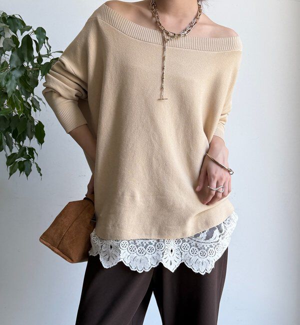  「ボートネックプルオーバー」|ニット・セーター|グレージュ