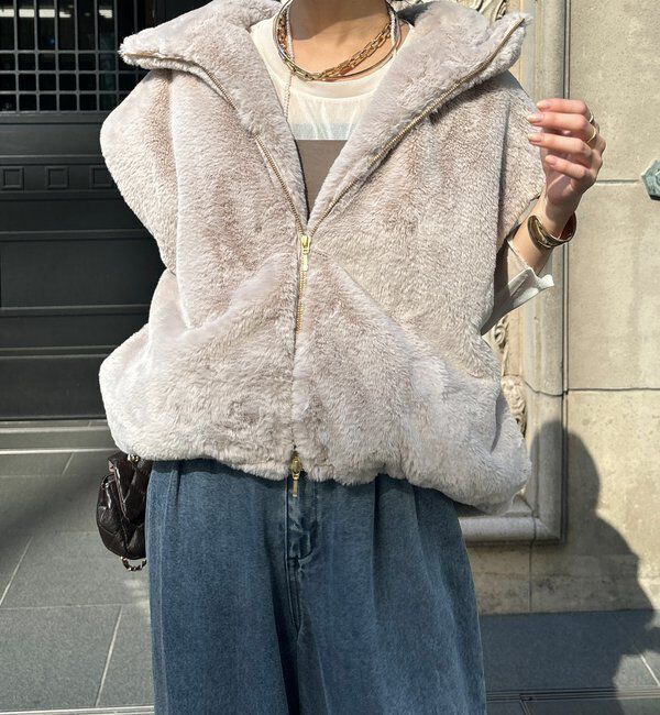  「フェイクミンクフーディージレ」|ベスト・ジレ|