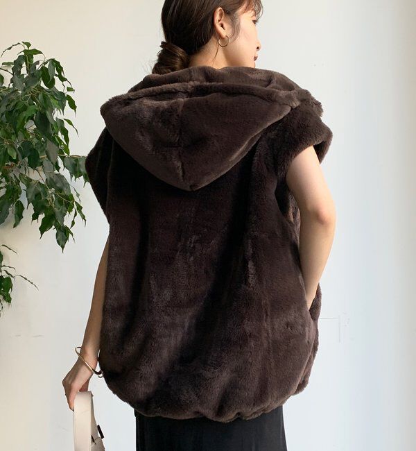  「フェイクミンクフーディージレ」|ベスト・ジレ|