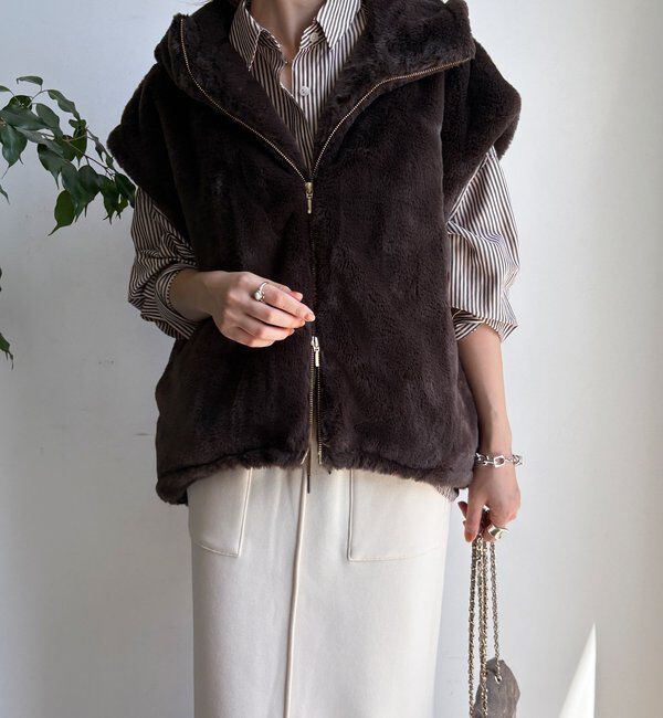  「フェイクミンクフーディージレ」|ベスト・ジレ|