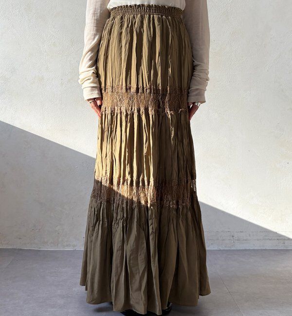  「レース切替ワッシャースカート」|スカート|