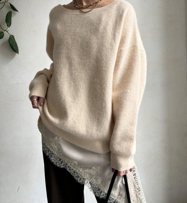  「ファーウールボートネックプルオーバー」|ニット・セーター|