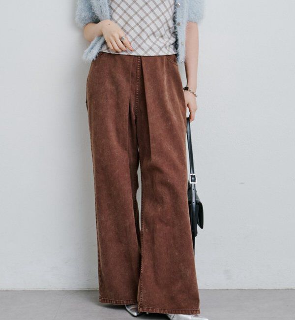  「【3サイズ】デニムタックワイドパンツ」|デニム|ブラウン