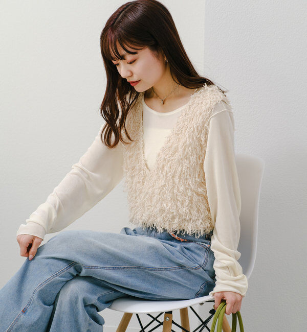  「【新色追加/前後2WAY】ファーショートベスト」|ベスト・ジレ|