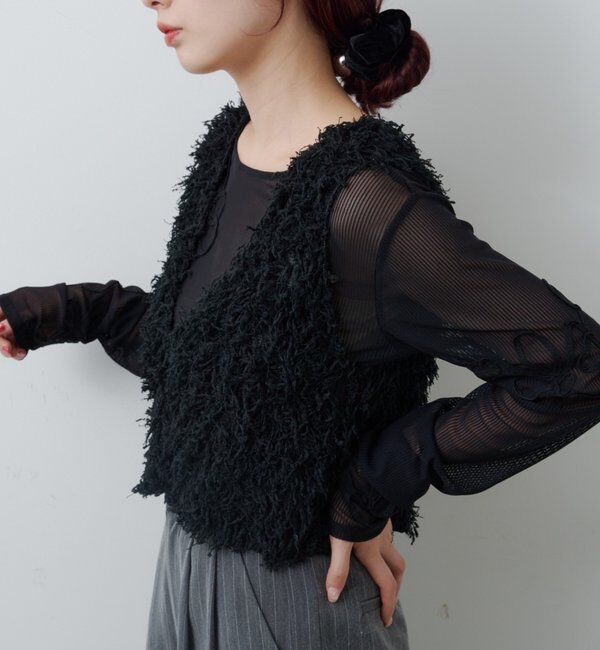  「【新色追加/前後2WAY】ファーショートベスト」|ベスト・ジレ|