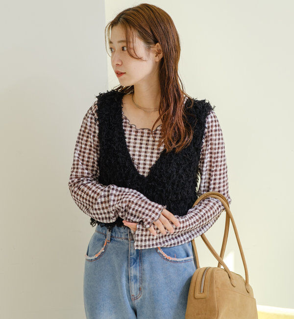  「【新色追加/前後2WAY】ファーショートベスト」|ベスト・ジレ|