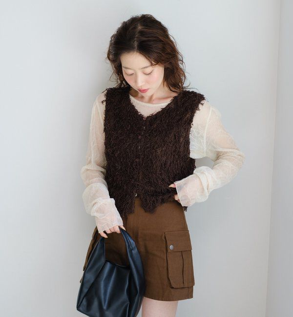  「【新色追加/前後2WAY】ファーショートベスト」|ベスト・ジレ|