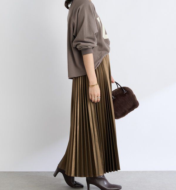  「【リバイバル/ウエストゴムで着やすい】レザーライクプリーツスカート」|スカート|