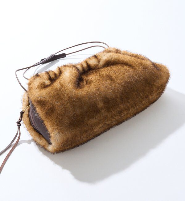  「【シーズンムードを高める】フェイクファードローストリングバッグ」|クラッチバッグ|