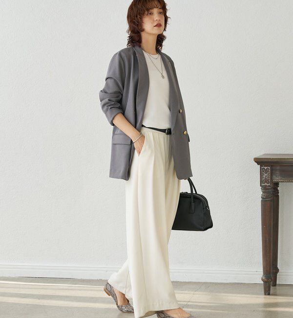  「【軽い着心地】ピーチツイルピークドラペルジャケット」|テーラードジャケット|