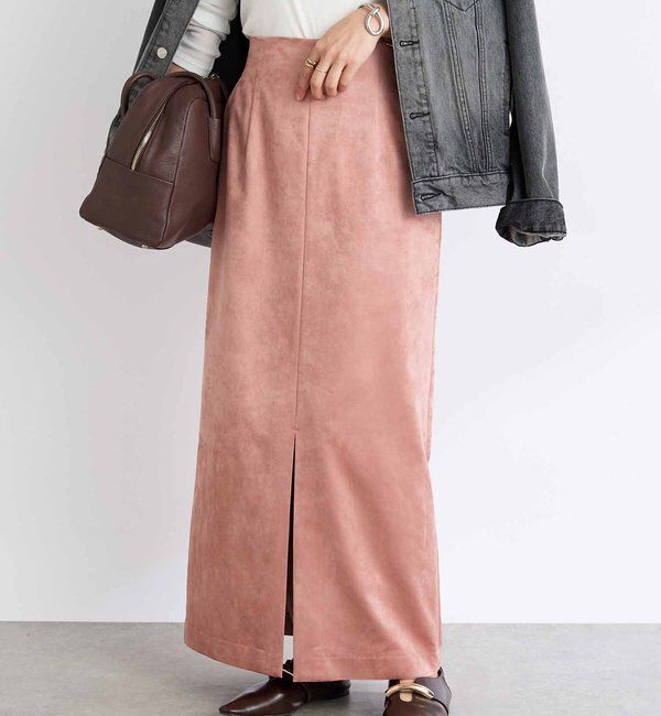  「【すっきり見えが叶う】ブラッシュドクロスIラインスカート」|スカート|ピンク