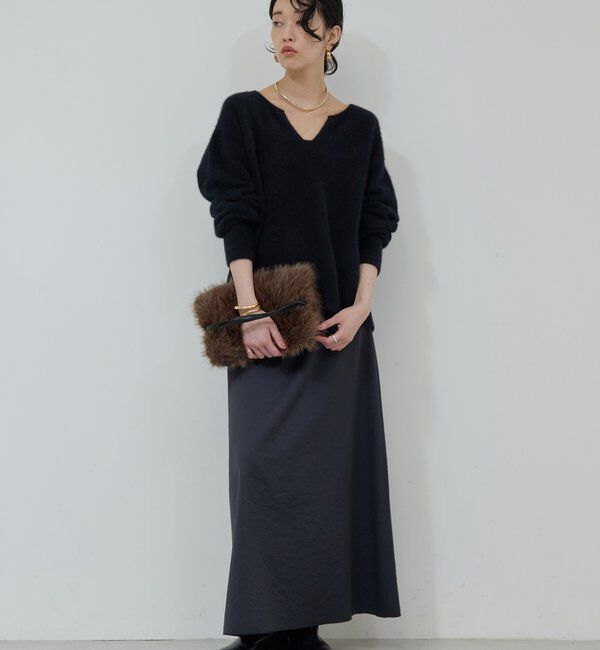  「【デコルテ美人ニット】ファーウールキーネックニット」|ニット・セーター|