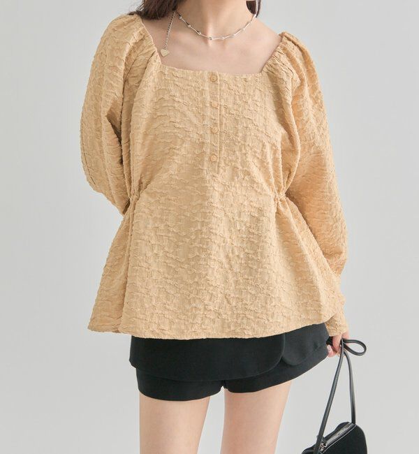 「エンボスパフ 長袖ブラウス」|シャツ・ブラウス|キャメル