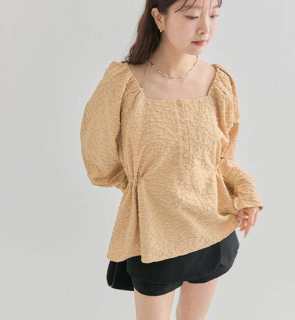  「エンボスパフ 長袖ブラウス」|シャツ・ブラウス|