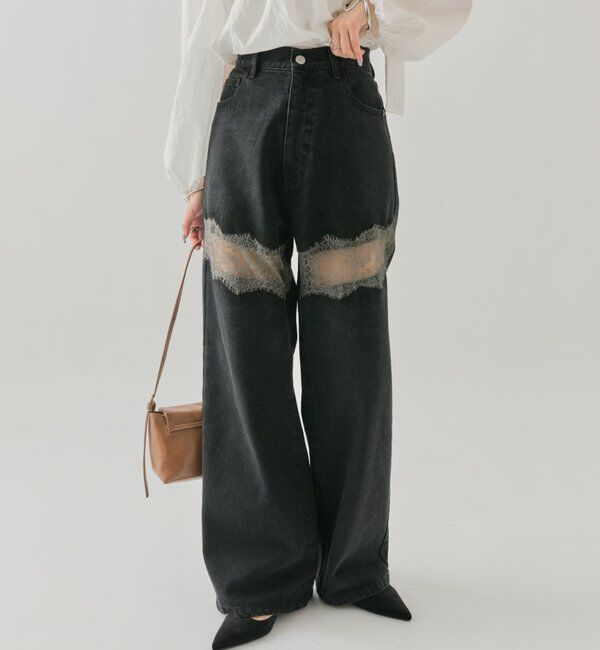  「レース切替デニム」|デニム|