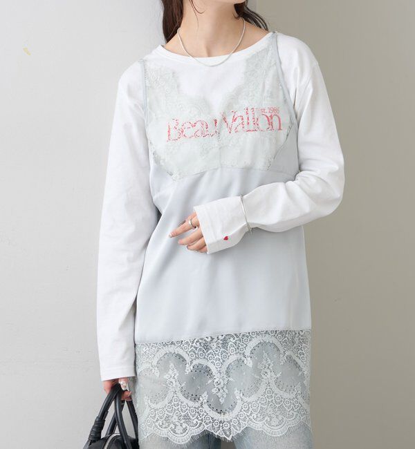  「レースサテンキャミソール」|シャツ・ブラウス|グレー