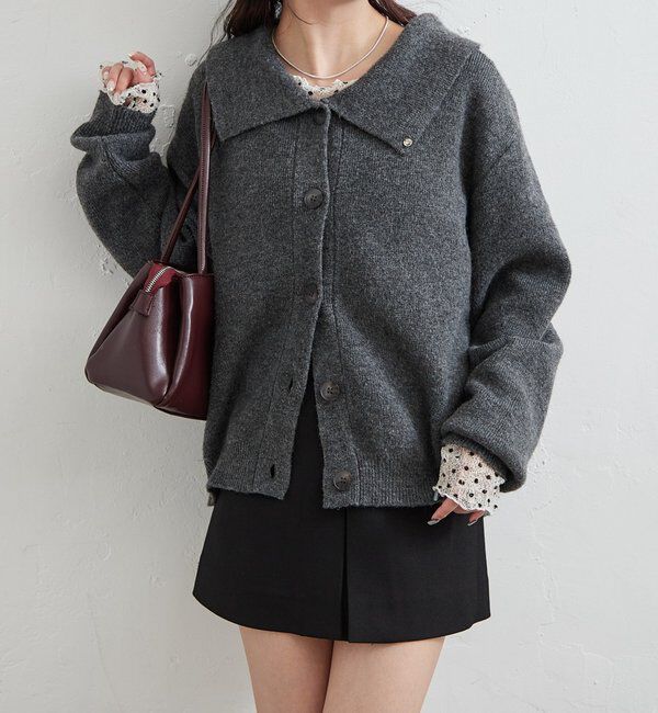  「襟付きプレートニットカーディガン」|カーディガン|