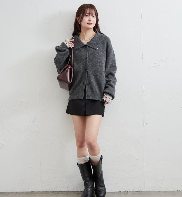  「襟付きプレートニットカーディガン」|カーディガン|