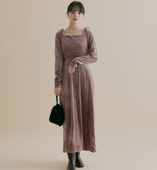  「[森川企画]花柄ベロアワンピース」|ワンピース|ピンク