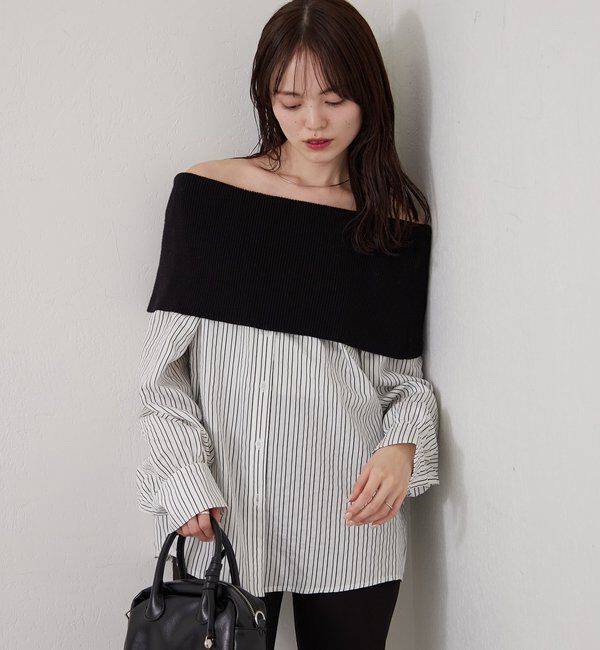  「オフショルリブストライプシャツ」|シャツ・ブラウス|