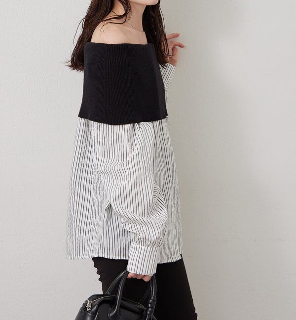 「オフショルリブストライプシャツ」|シャツ・ブラウス|