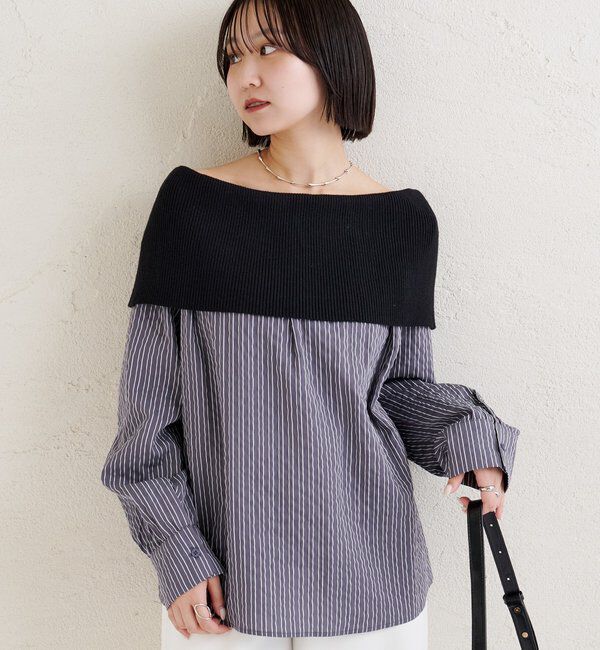  「オフショルリブストライプシャツ」|シャツ・ブラウス|