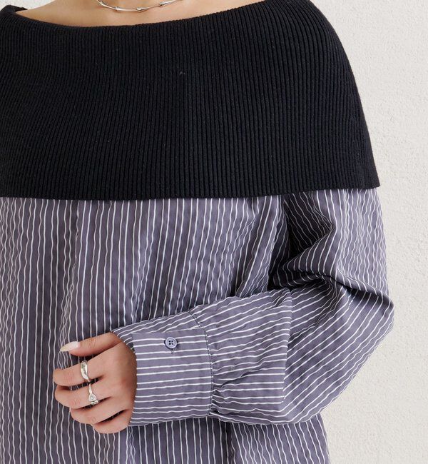  「オフショルリブストライプシャツ」|シャツ・ブラウス|