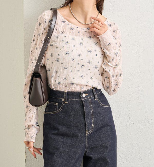  「レース花柄シアーロンT」|Tシャツ・カットソー|