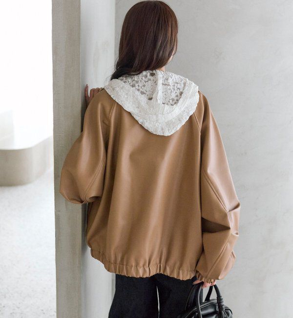  「バルーンスリーブフェイクレザーブルゾン」|ブルゾン・スタジャン|