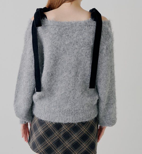  「【ブローチ取外し可】ベロアリボンルーズニットカーディガン」|カーディガン|