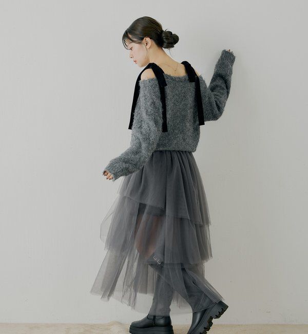  「【ブローチ取外し可】ベロアリボンルーズニットカーディガン」|カーディガン|